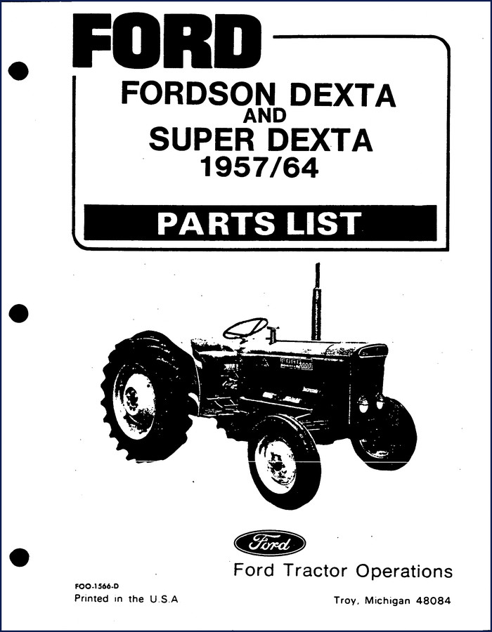 Ford Fordson Dexta and Super Dexta 1957-1964 Parts Catalog cover, 1977 publication