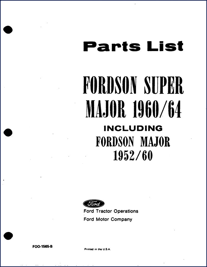 Fordson Super Major 1960/64 and Major 1952/60 1977 parts catalog cover showing tractor illustration and Ford logo