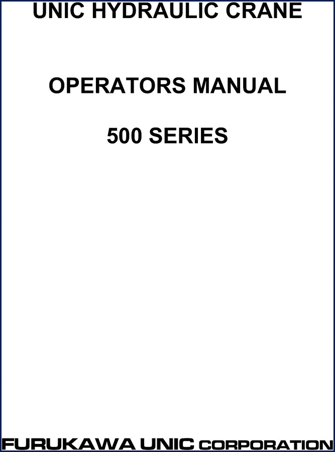 Furukawa Unic UR500 1990 Operators Manual cover for hydraulic crane 500 series