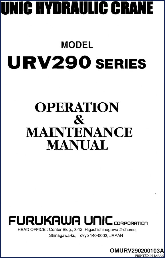 Furukawa Unic URV290 Operators Manual cover – 112-page factory operation and maintenance guide