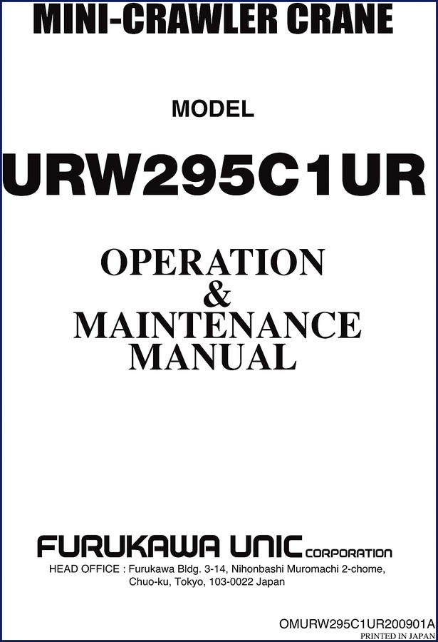 Furukawa Unic URW295C1UR hydraulic crawler crane parts catalog cover – OEM document
