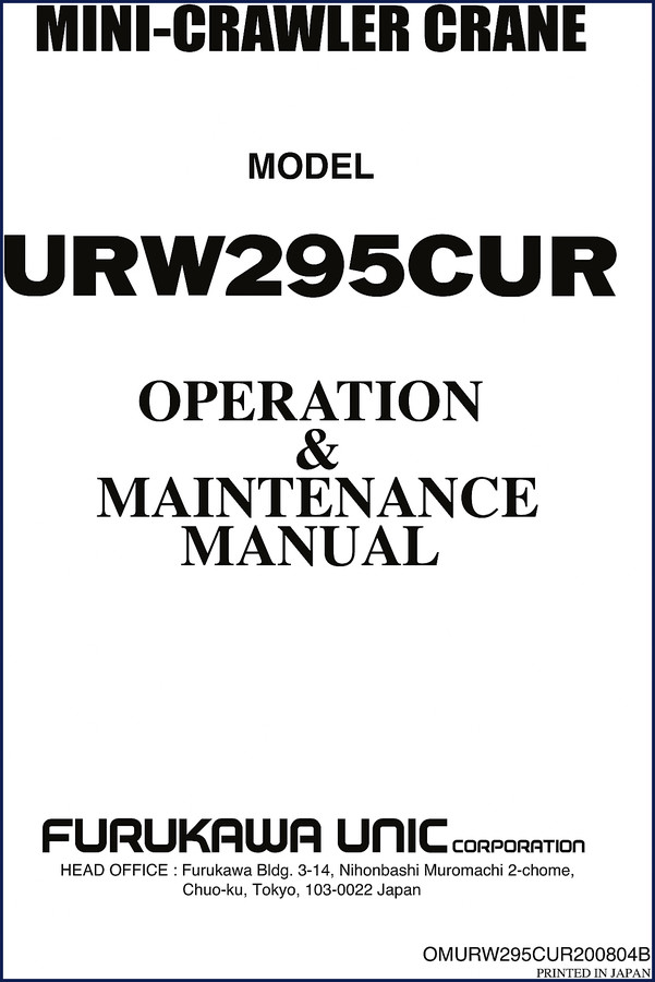 Furukawa Unic URW295CUR mini-crawler crane operator manual cover page