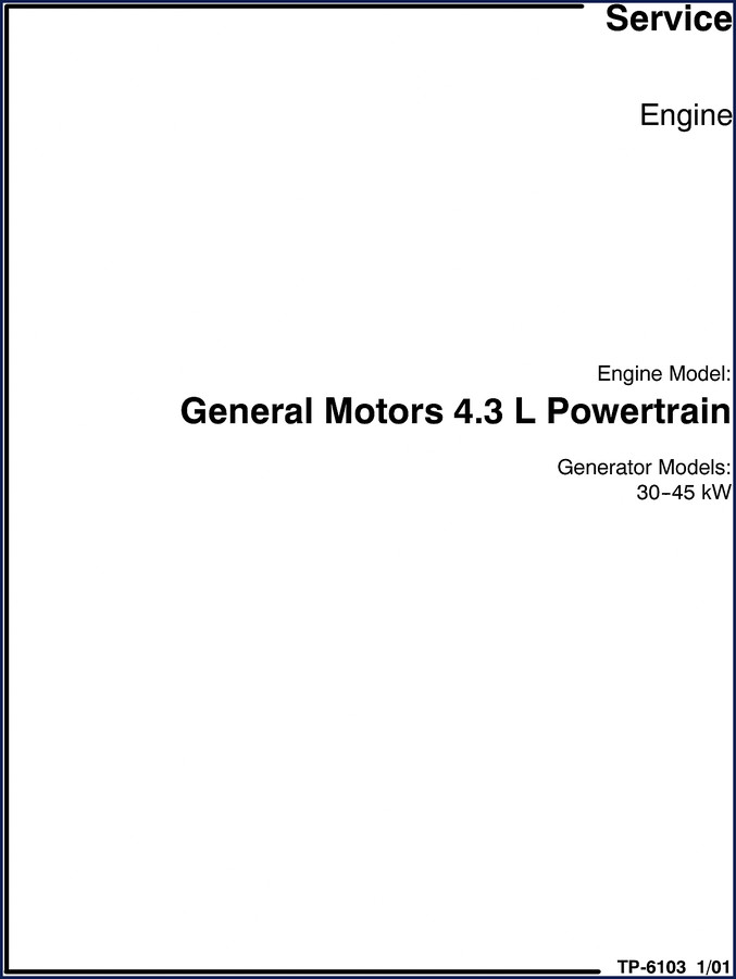 General Motors Powertrain 4.3 L Powertrain Service Manual cover - 196 pages factory manual for generator sets