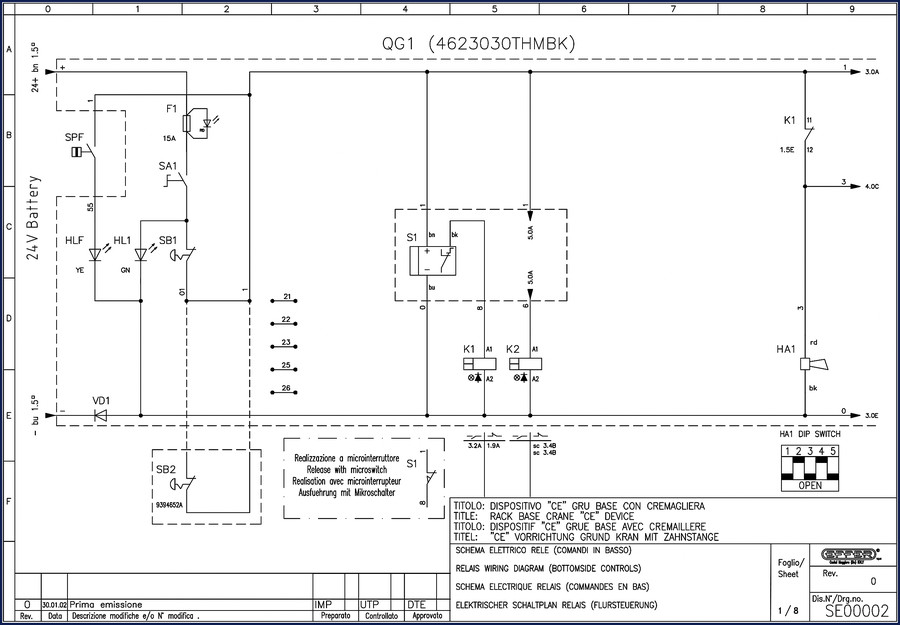 Genie QG1 factory electrical schematic cover showing crane wiring diagram