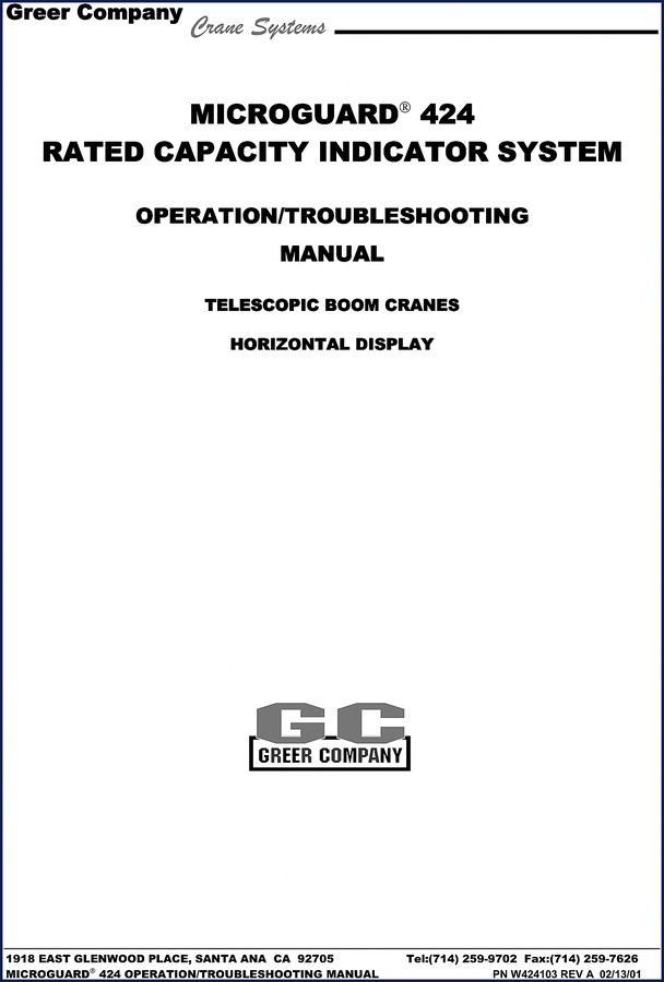 Greer Company MicroGuard 424 Troubleshooting Manual 2001 cover
