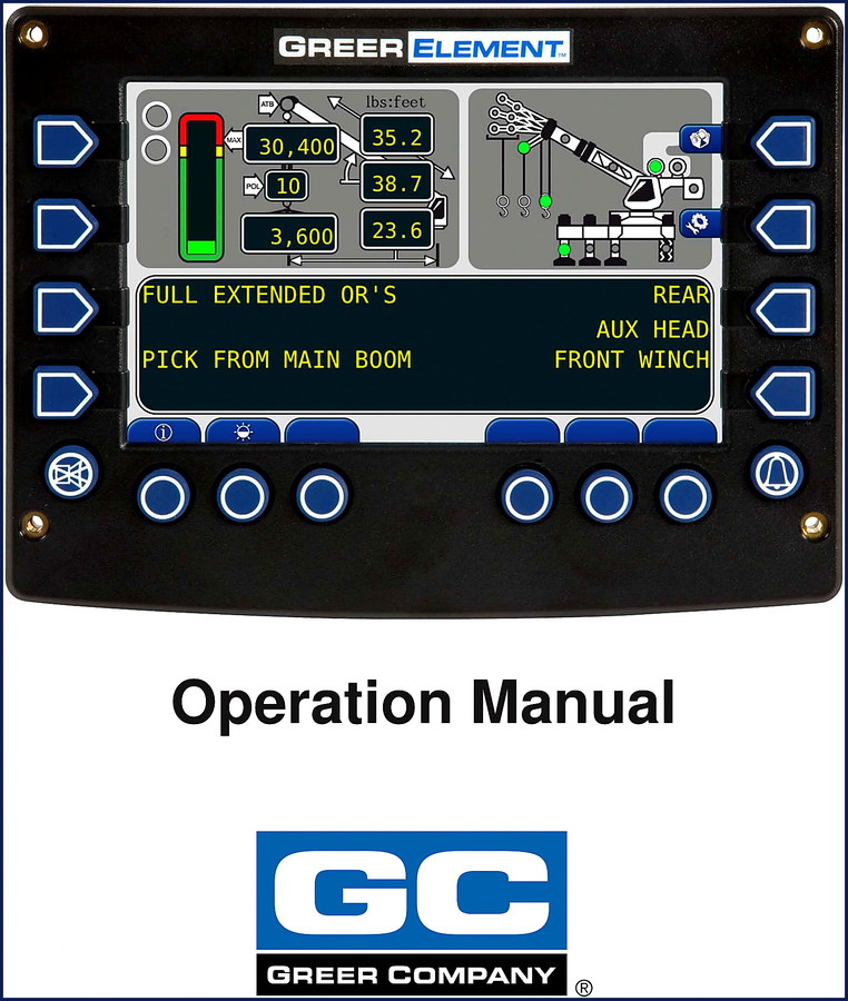 Greer Element Operators Manual 30-page factory document showing load display with ATB and weight data
