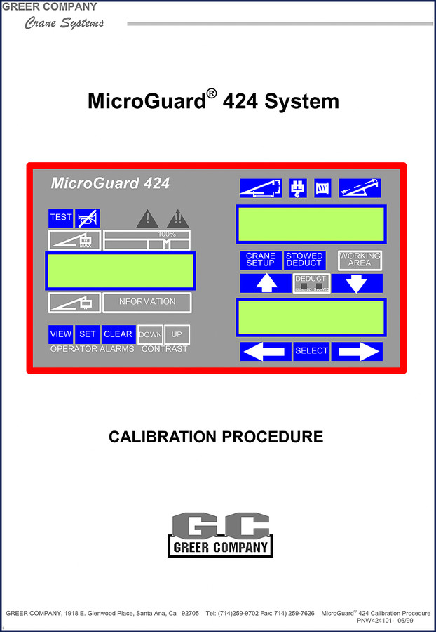Greer MicroGuard 424 1999 Diagnostics Manual – factory calibration procedure on workbench with display unit