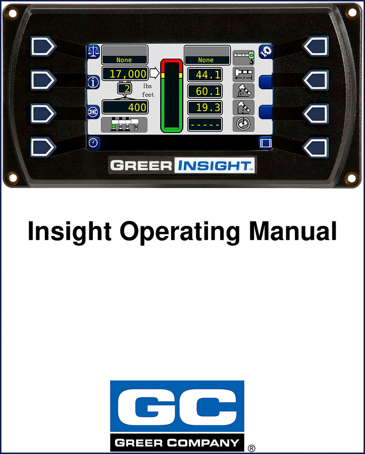 Greer Insight Operators Manual cover – factory OEM document for crane load indicator system