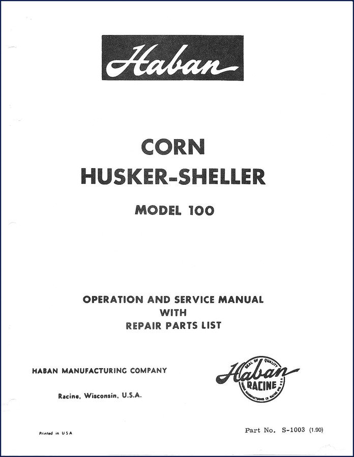 1956 Haban Model 100 Field Husker Sheller Operators Manual cover page