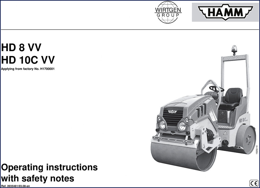 HAMM HD 8 VV HD 10C VV 2009 Operators Manual cover showing tandem roller