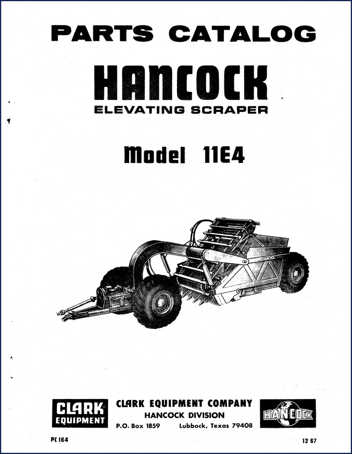 Hancock 11E4 1967 OEM Parts Catalog cover showing elevating scraper model 11E4
