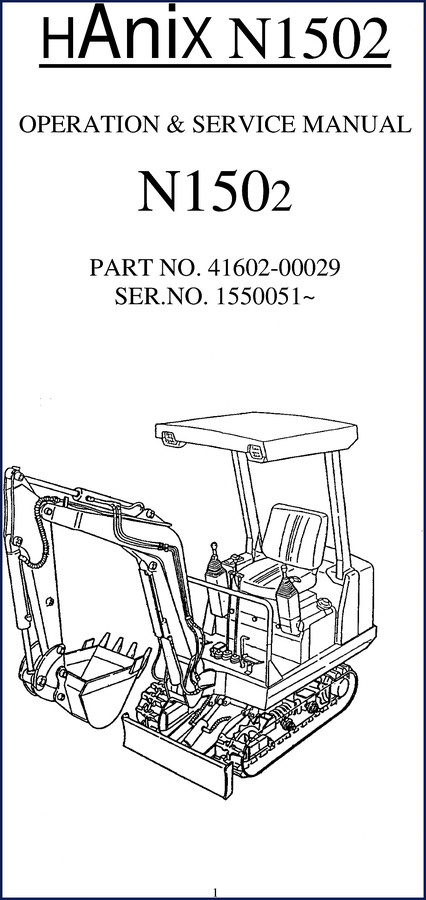 Hanix N1502 Operation & Service Manual – 64-page OEM factory repair book for mini excavator