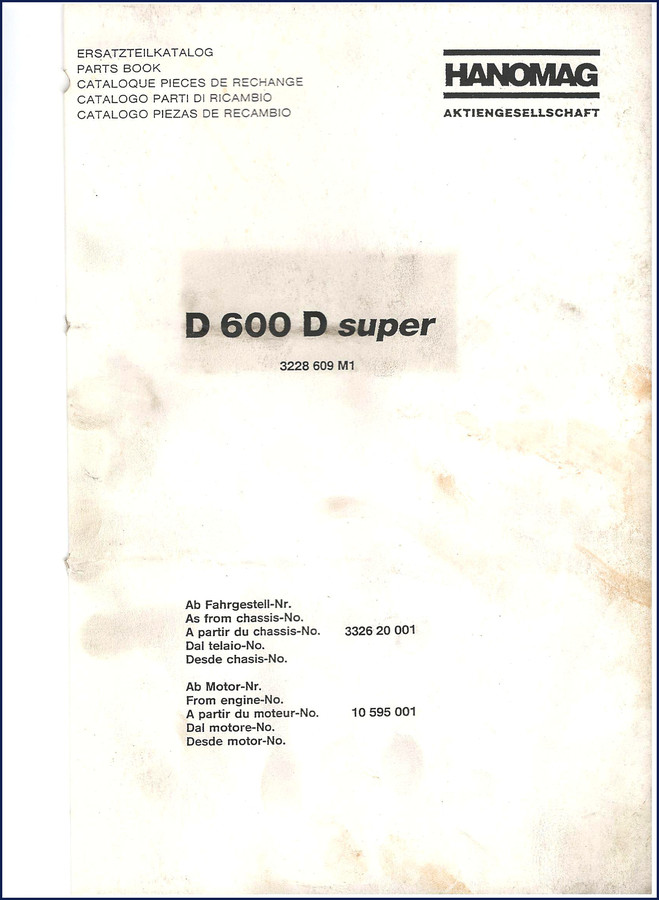 Hanomag D 600 super Parts Catalog cover - 596 pages factory OEM parts book