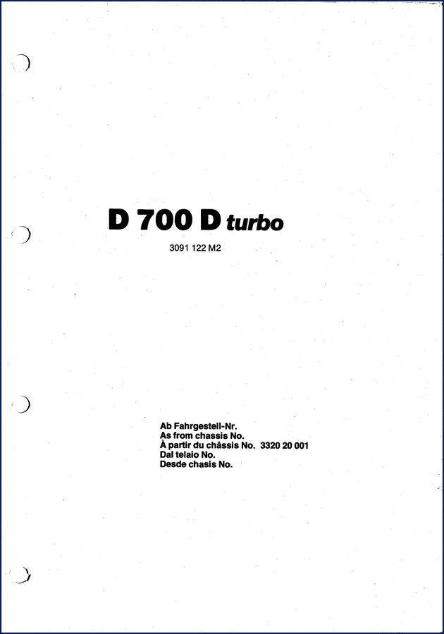 Hanomag D 700 D Technical Manual cover showing turbo diesel engine parts diagram