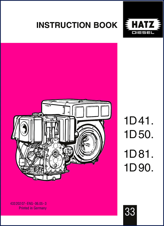 HATZ 1D41, 1D50, 1D81, 1D90 Operators Manual cover – 35 page factory instruction book