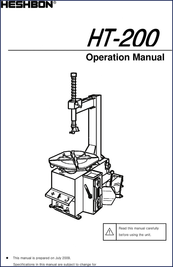 Heshbon HT-200 2009 User Manual cover - factory operation manual