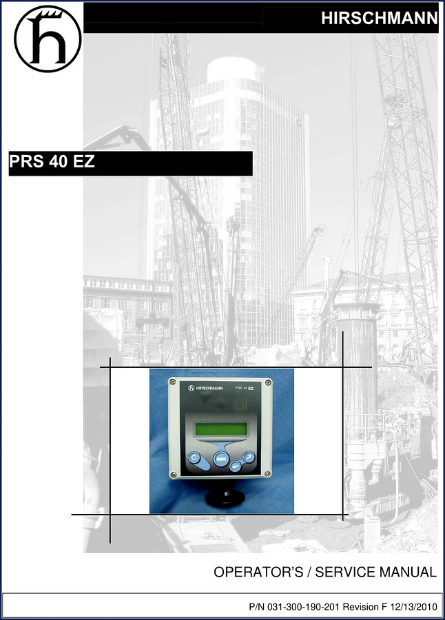 Hirschmann PRS 40 EZ 2006 Operators Manual cover showing console and crane diagram