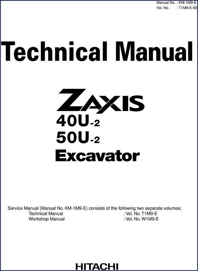Fiat Hitachi 40U-2 50U-2 Training Manual cover showing ZAXIS 40U-2 and 50U-2 excavators