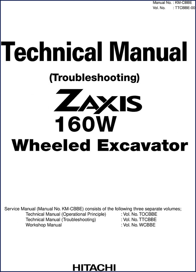 Hitachi ZX160W Technical Manual cover page troubleshooting and electrical diagnostics