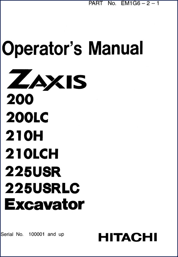 Hitachi Sumitomo ZX200 series excavator operators manual cover 2001 295 pages