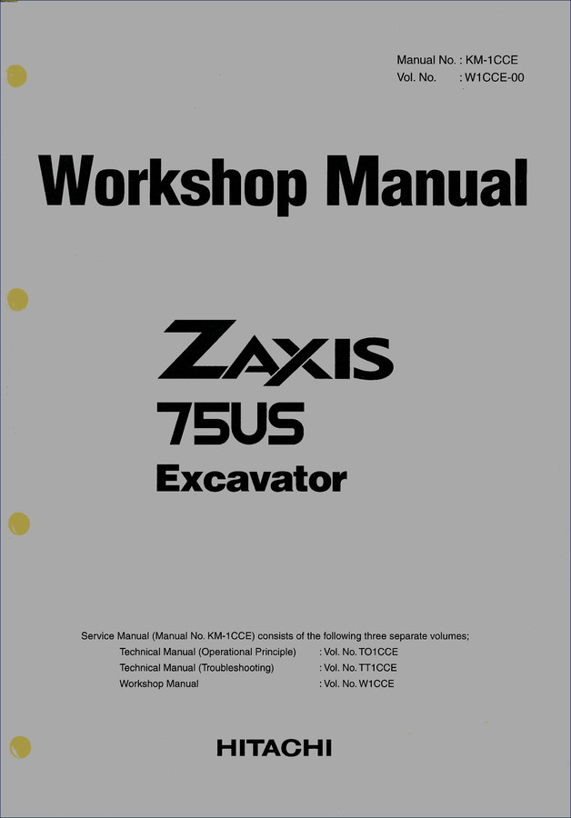 Fiat-hitachi ZX75US Workshop Manual cover showing excavator and manual title