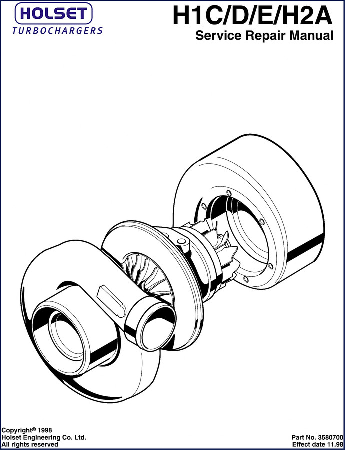 Holset H1C/D/E/H2A turbocharger service repair manual cover 1998