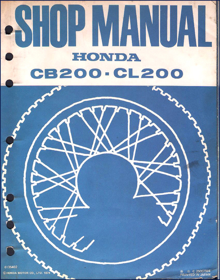 Honda CB200 CL200 1974 Workshop Manual cover showing factory service guide for engine, frame, electrical systems 98 pages