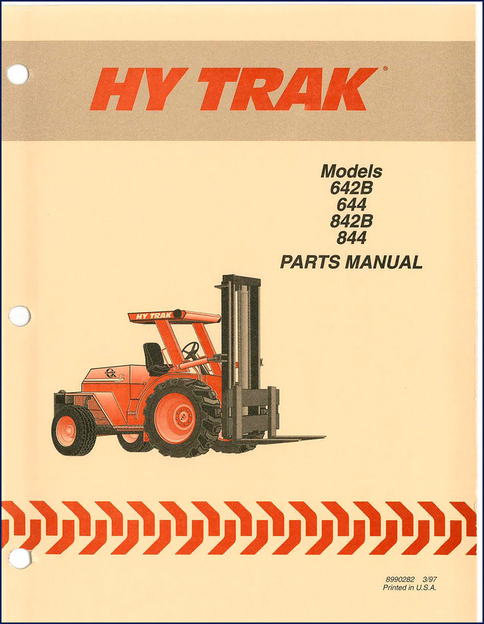 Hy Trak 642B 644 842B 844 1997 Parts Catalog cover showing forklift model lineup