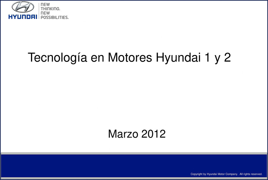 Hyundai 2012 technical manual cover showing Alpha, Beta, Gamma, Theta, Mu engine families