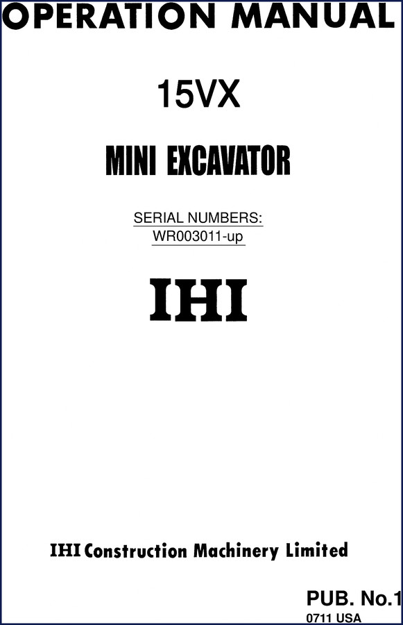 Ihimer 15VX 2011 Operators Manual cover – mini excavator operation manual