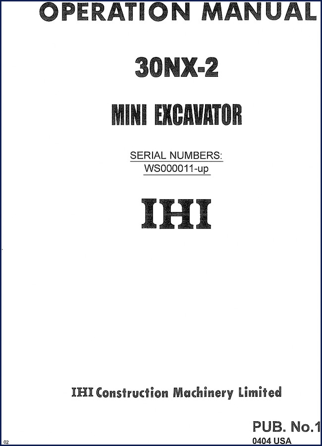 Ihimer 30NX-2 mini excavator operators manual – 111 pages factory OEM document
