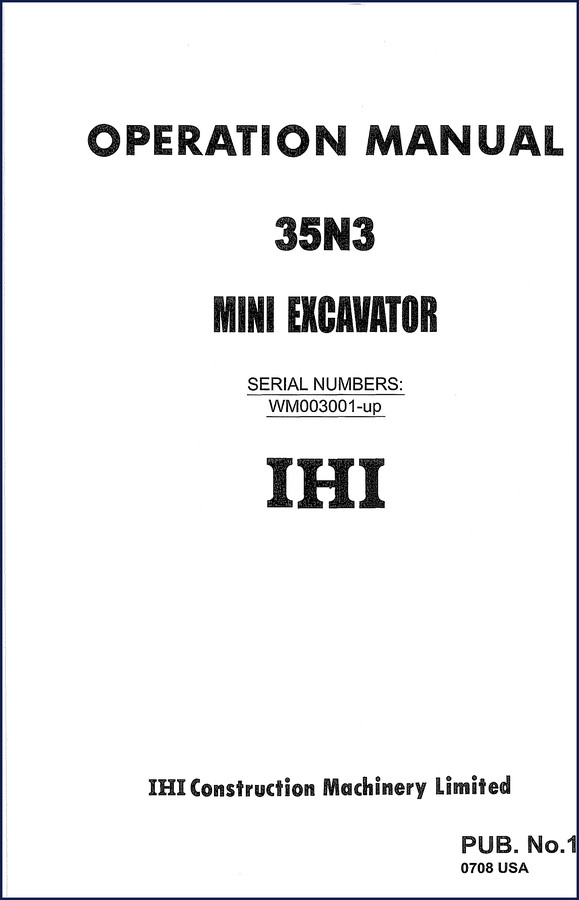 Ihimer 35N3 Operators Manual cover page – mini excavator factory operation document