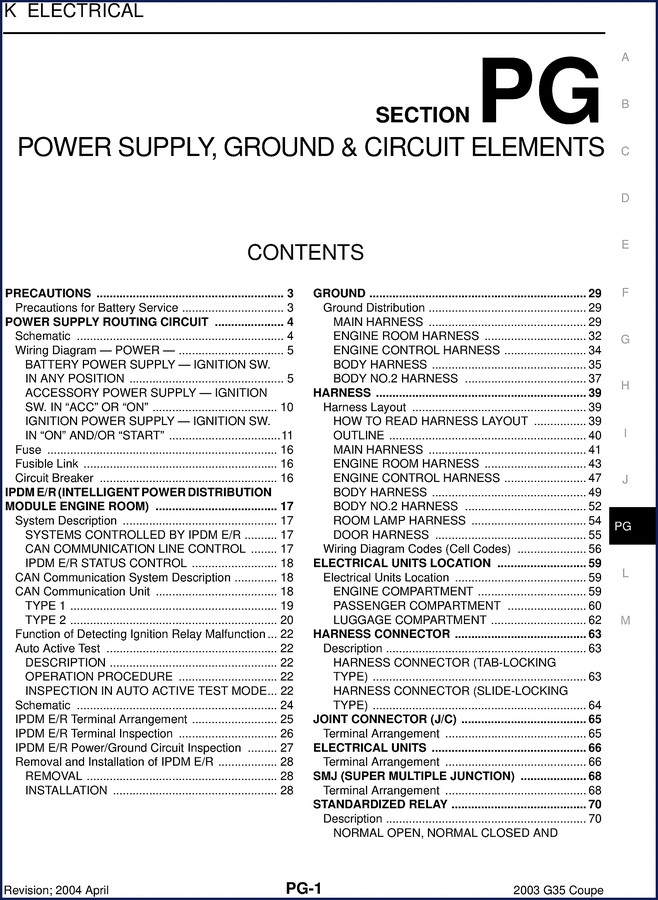 Infiniti G35 2004 Technical Manual cover – factory OEM service document