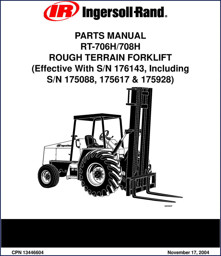 2004 Ingersoll-rand RT-706H RT-708H Rough Terrain Forklift Parts Catalog cover