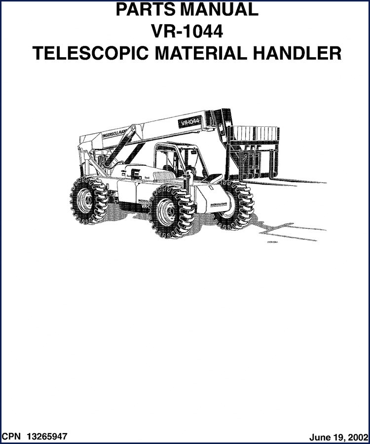 Ingersoll Rand VR-1044 2002 Parts Catalog cover showing telescopic material handler