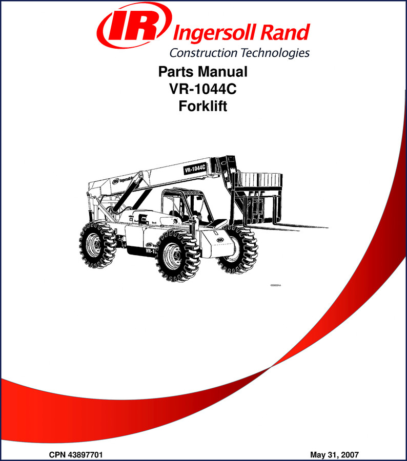 2007 Ingersoll Rand VR-1044C Forklift Parts Catalog cover showing model number and OEM branding