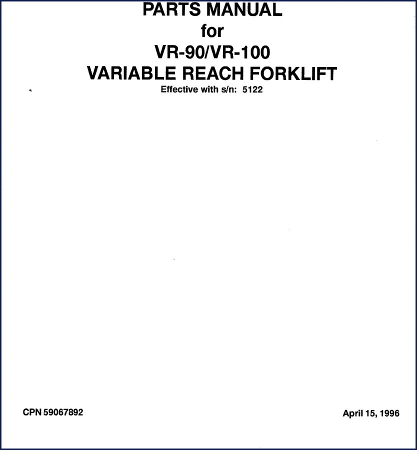 Ingersoll Rand VR-90 VR-100 1996 Parts Catalog cover page