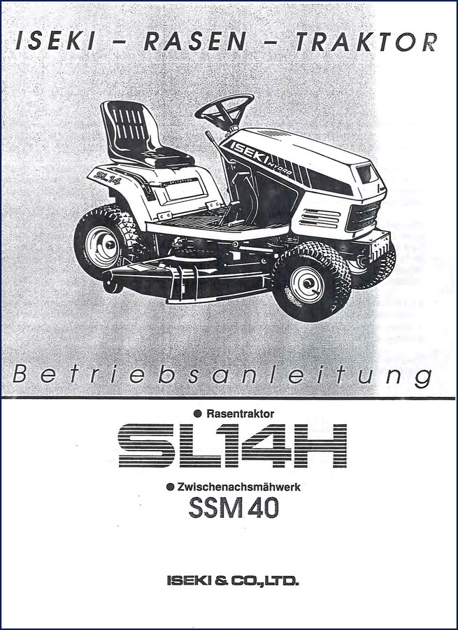 Iseki SL14H user manual cover showing factory OEM operator's guide for ride-on mower