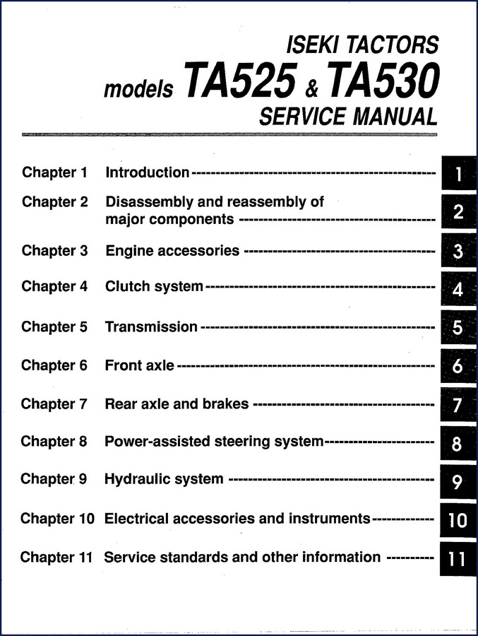 Iseki TA525 TA530 Service Manual cover page with tractor diagram