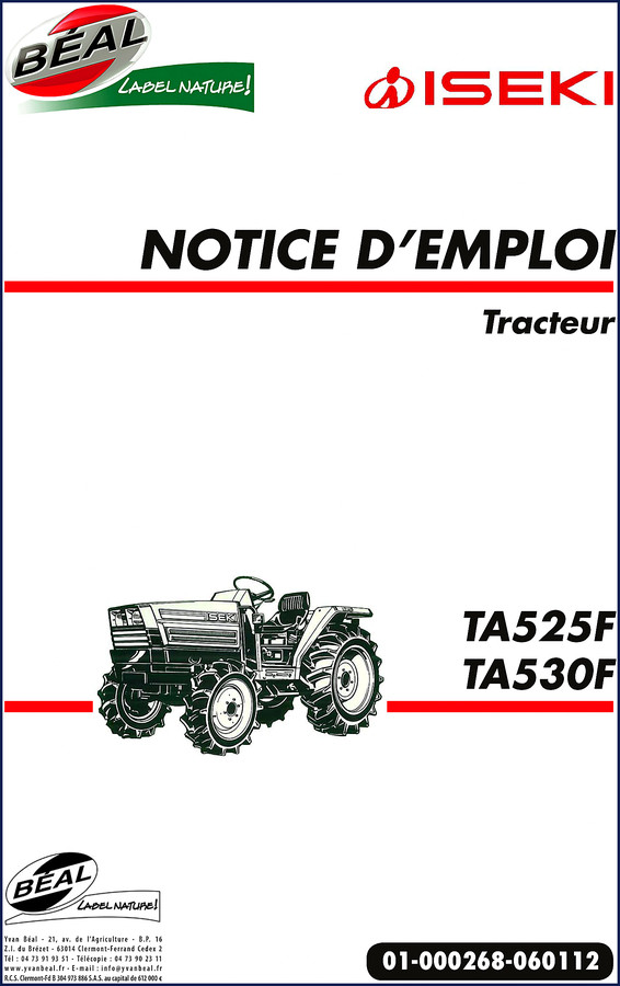 Iseki TA525F TA530F tractor operator manual cover page
