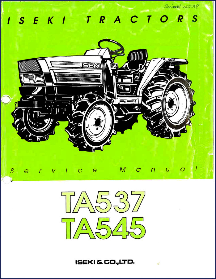 Iseki TA537 TA545 1989 Service Manual cover page - OEM factory repair documentation