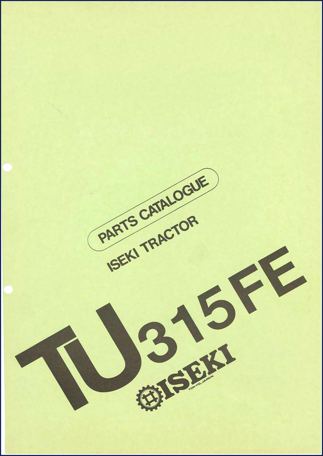 Iseki TU315FE tractor parts catalog cover showing engine and cylinder head diagram