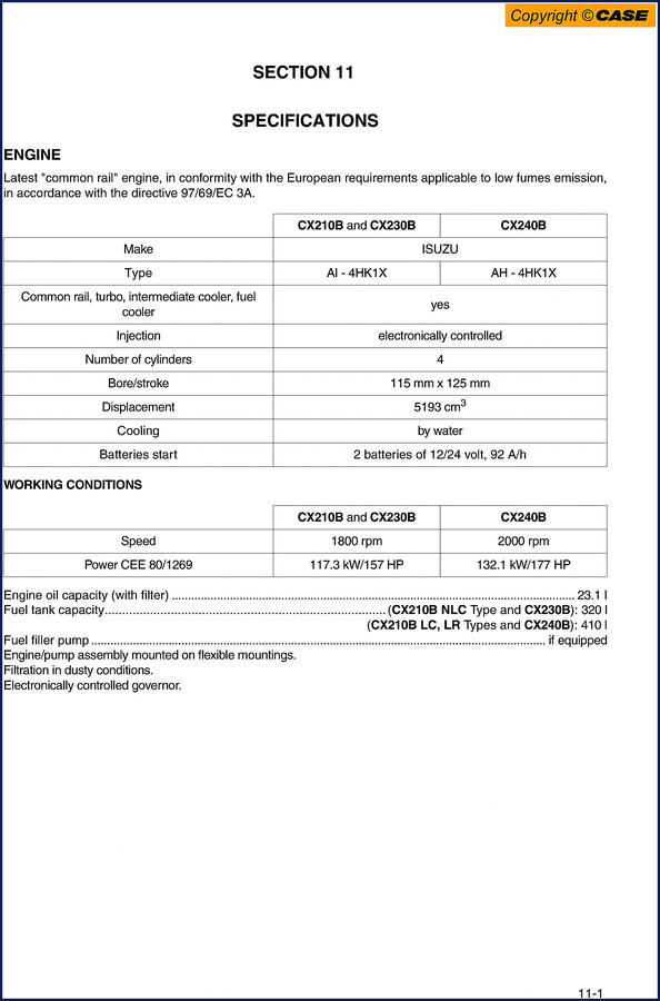 Isuzu CX210B CX230B CX240B Technical Manual cover and page sample