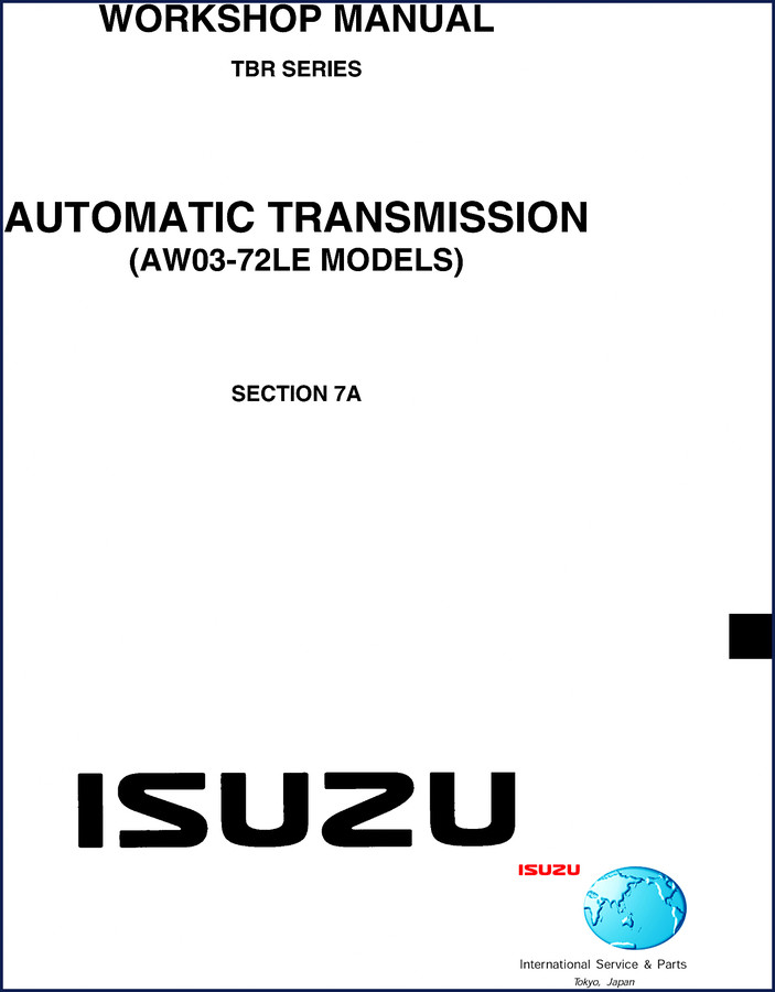 Isuzu TB72L Workshop Manual cover page showing TBR Series automatic transmission AW03-72LE
