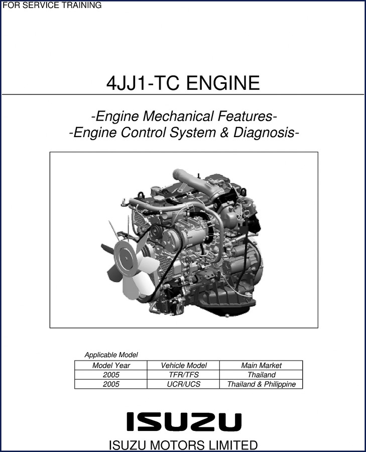 Isuzu TFR/TFS UCR/UCS 2005 4JJ1-TC Engine Training Manual cover