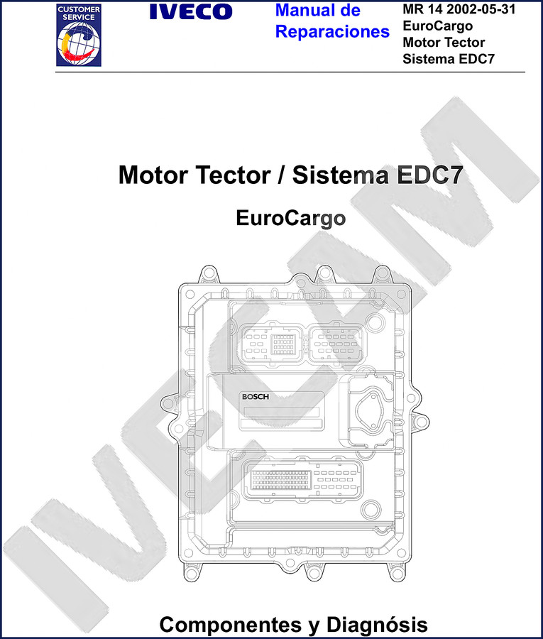 Iveco Eurocargo 2002 Repair Manual cover page showing EDC7 system diagram