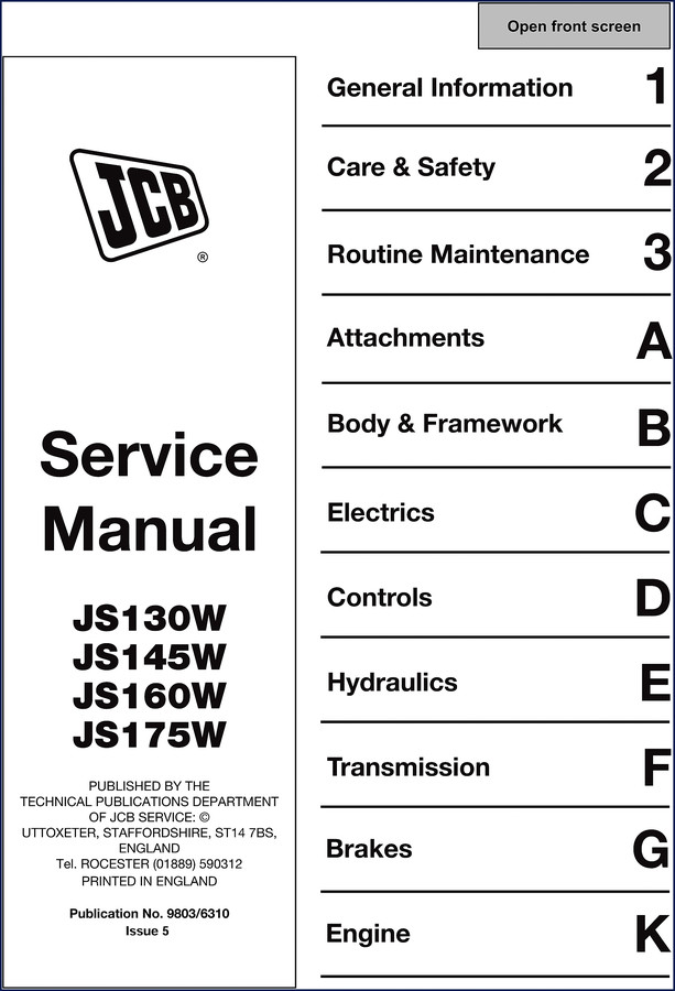 JCB JS130W service manual cover – factory OEM 90-page document for JS130W, JS145W, JS160W, JS175W
