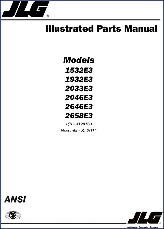JLG 1532E3 1932E3 2033E3 2046E3 2646E3 2011 Parts Catalog cover