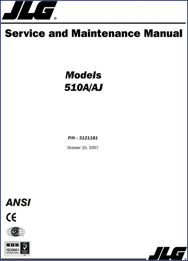 JLG 510AJ 510A 2007 Service Manual front cover