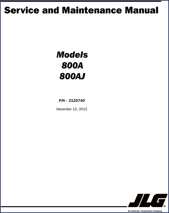 JLG 800A 800AJ 2012 Service Manual cover – OEM factory repair manual